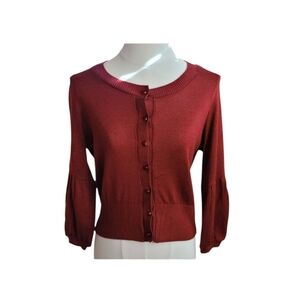 Takara Sparkly Cranberry Red Cardigan Jewel Button Down Sweater Size Medium